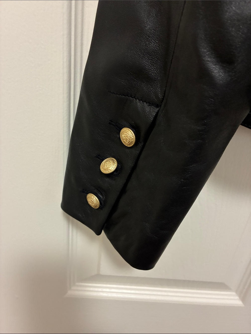 L'AGENCE Black Leather Jacket with Gold Buttons Size 6 - Picture 7 of 7